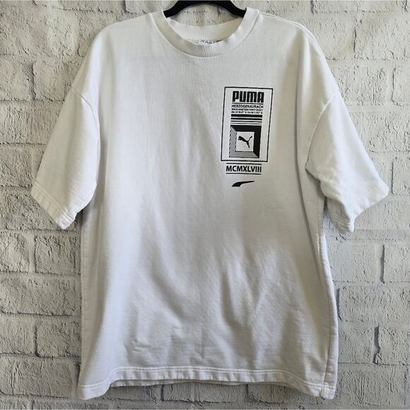 Men's Puma German Logo Tower White Crew T-Shirt Size Medium - Picture 1 of 12